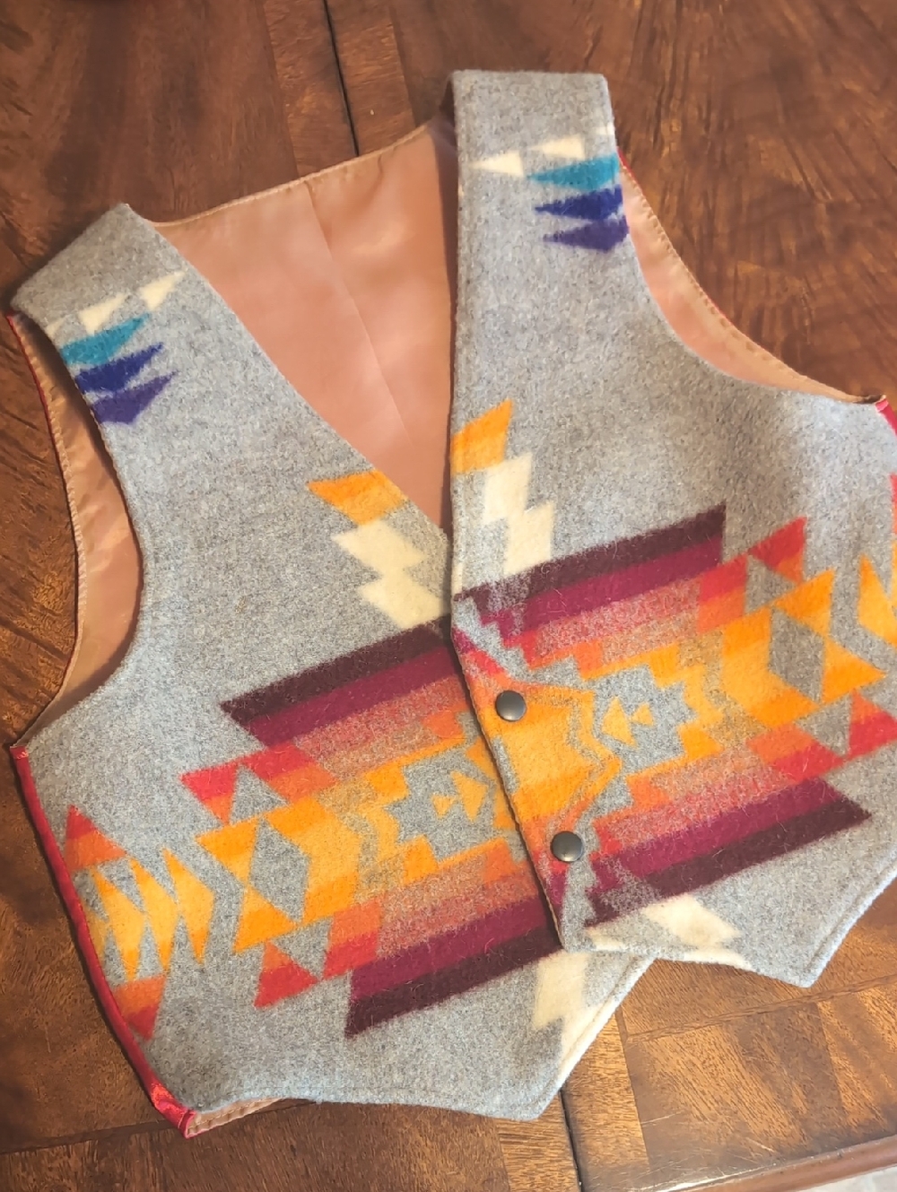 Southwest Pendleton Style Wool And Silk  Geometric Vest